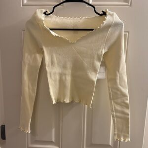 Free People Cream Ribbed Long Sleeve Top